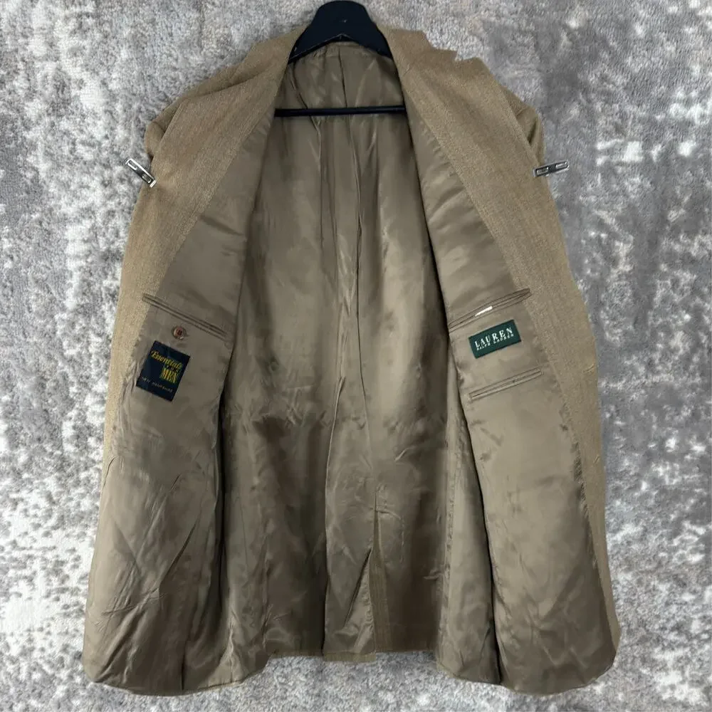 Lauren Ralph Lauren Size 44L Wool Silk Blend Career Blazer Jacket‎ Beige Notched